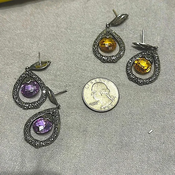 💎 Silvery Dangly Gemstone Earrings vintage - sold separately! - Picture 3 of 12